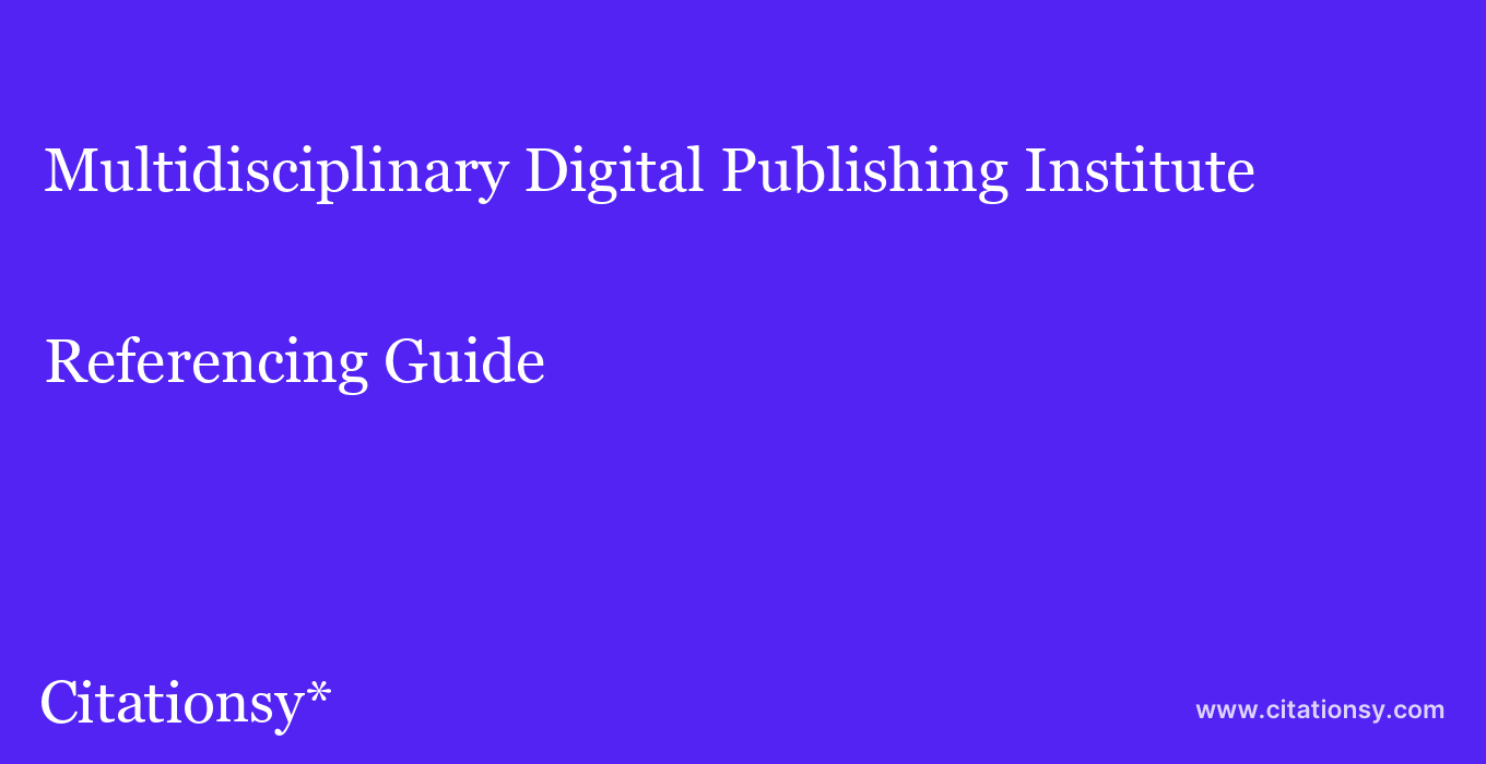 cite Multidisciplinary Digital Publishing Institute  — Referencing Guide